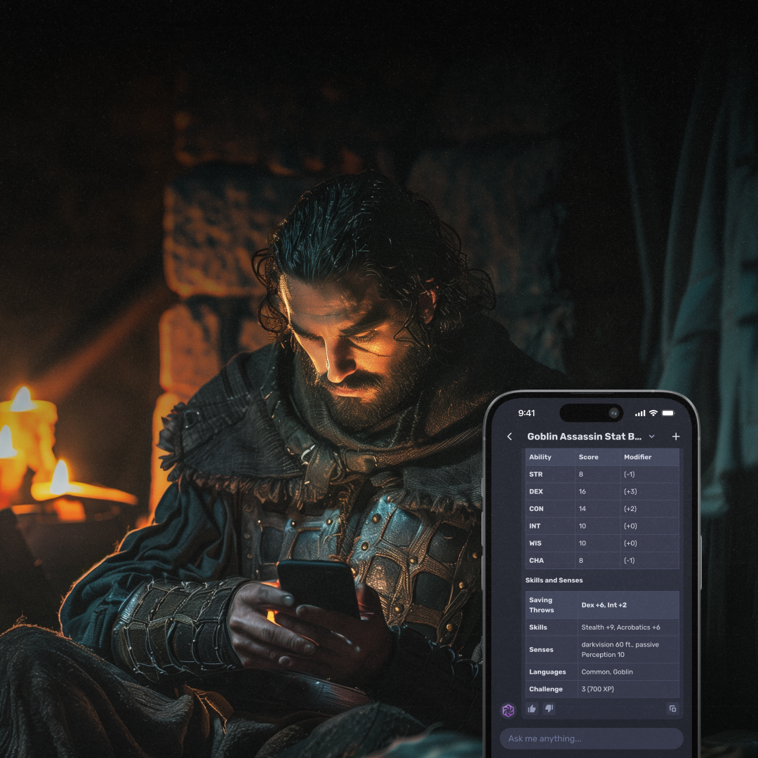 A fantasy character checking the Quest Portal app on his phone.