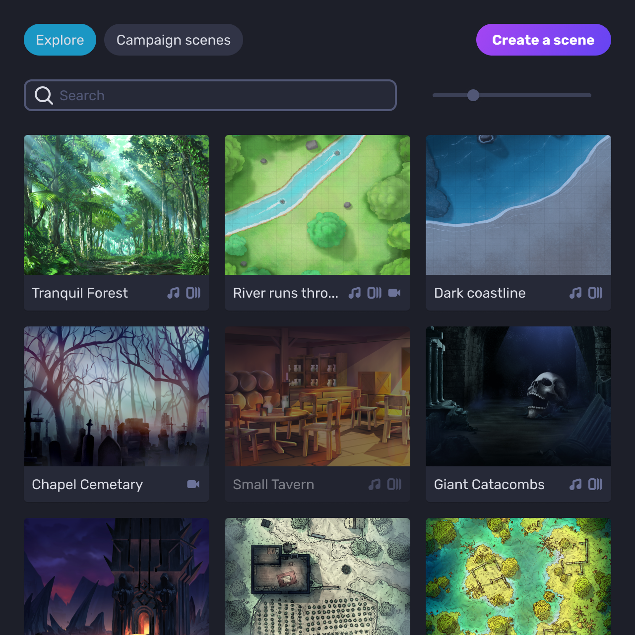 Gallery of free scenes and maps in Quest Portal.